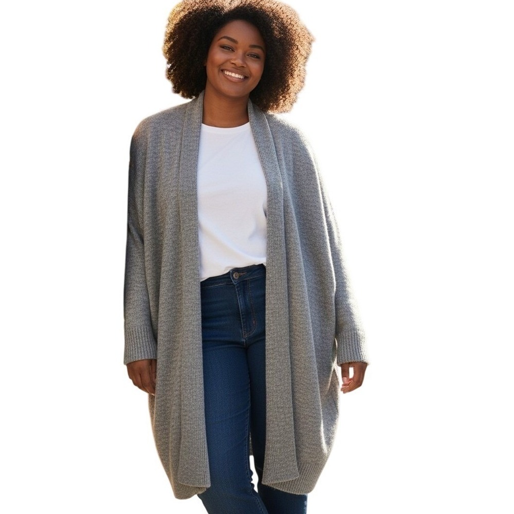 HM LOGG Womens Grey Oversized Open Front Longline Cardigan Sweater Size‎ L